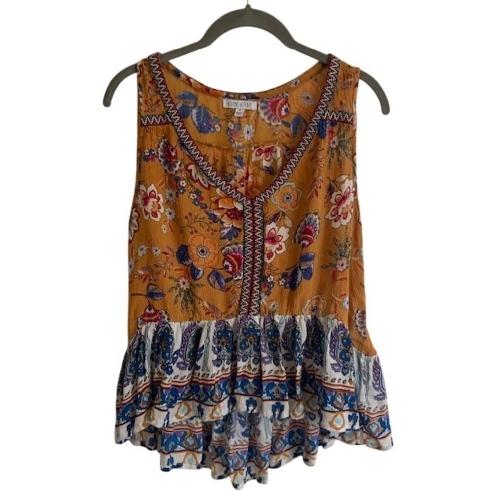 Boho Tiered Ruffle Peplum Top S  Festival Country Concert Embroidered Indie Chic